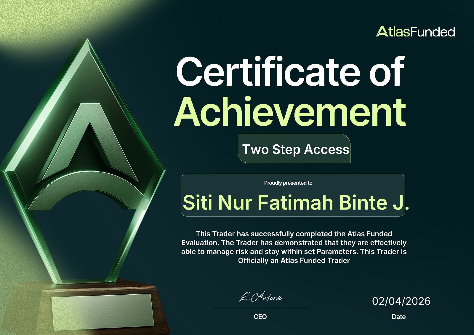 Siti Nur Fatimah Binte J. verified certificate